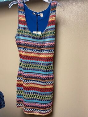 Chelsea & Violet Multicolor Striped Knit Mini Dress with Blue Lining